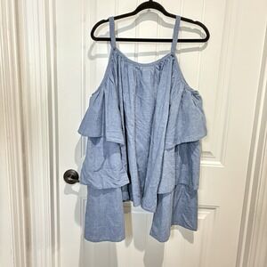 Women's Plus 26 Cold-Shoulder Chambray Denim Shirt Western Beachy Boho